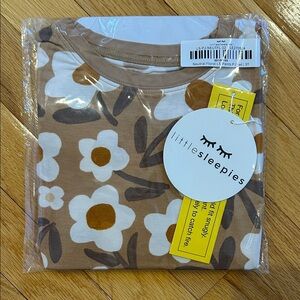 Little Sleepies Neutral Floral Long Sleeve Tee - Brown and White